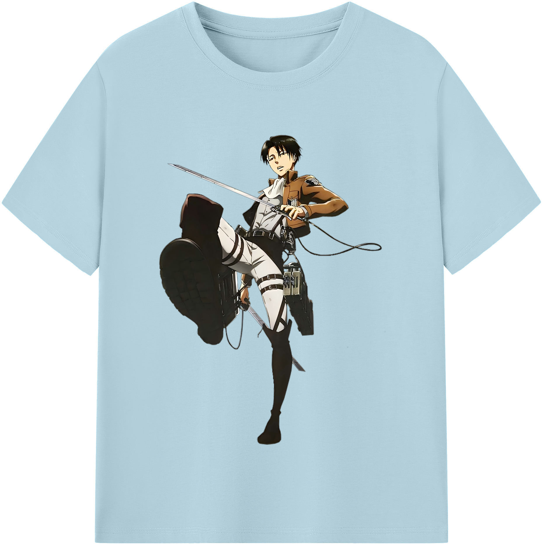 （画像用） 進撃の巨人 リヴァイ·アッカーマン Attack on Titan Levi Ackerman 綿100％半袖Tシャツ（フロントプリント）